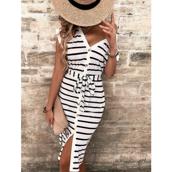 Striped dolman sleeve button through dress - Picture 5 of 7